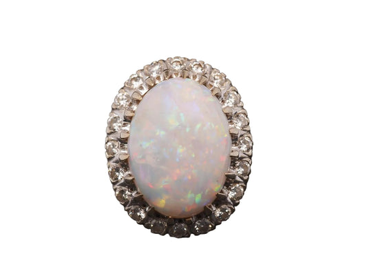 Estate Vintage 14K White Gold Opal and Diamond Ring - VHK#328b