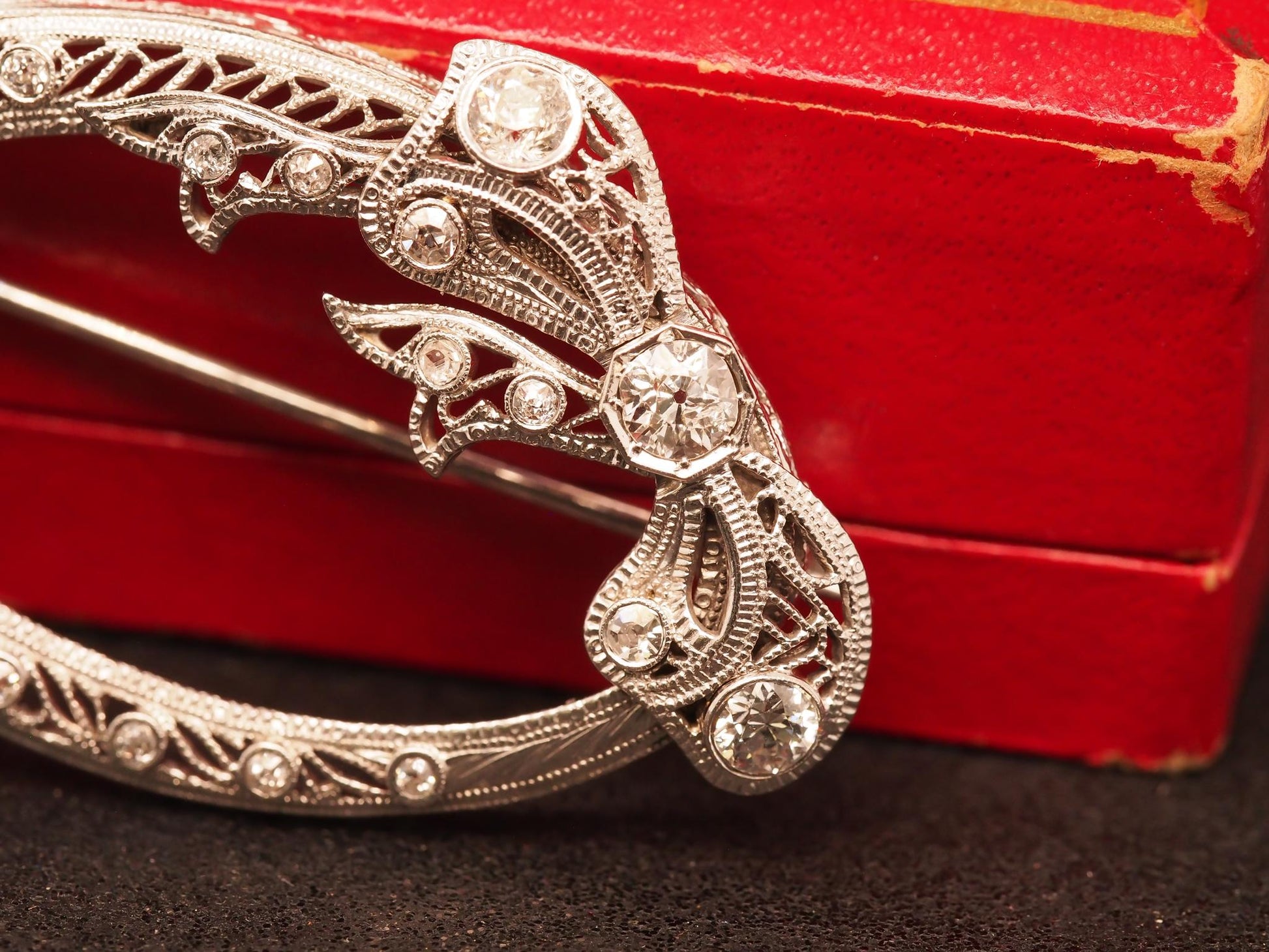 Estate Vintage 14K White Gold Old European Diamond Brooch - VHK#605A