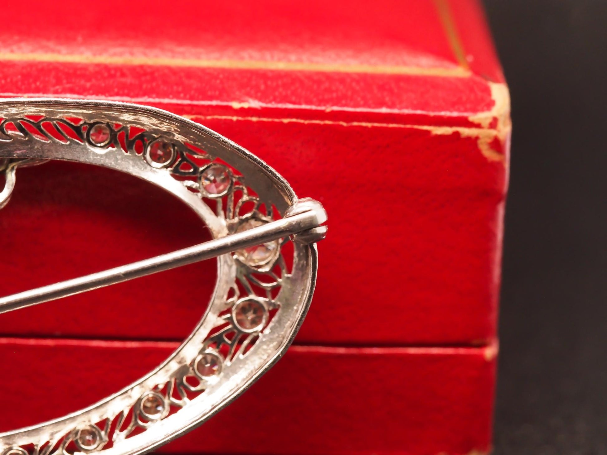 Estate Vintage 14K White Gold Old European Diamond Brooch - VHK#605A