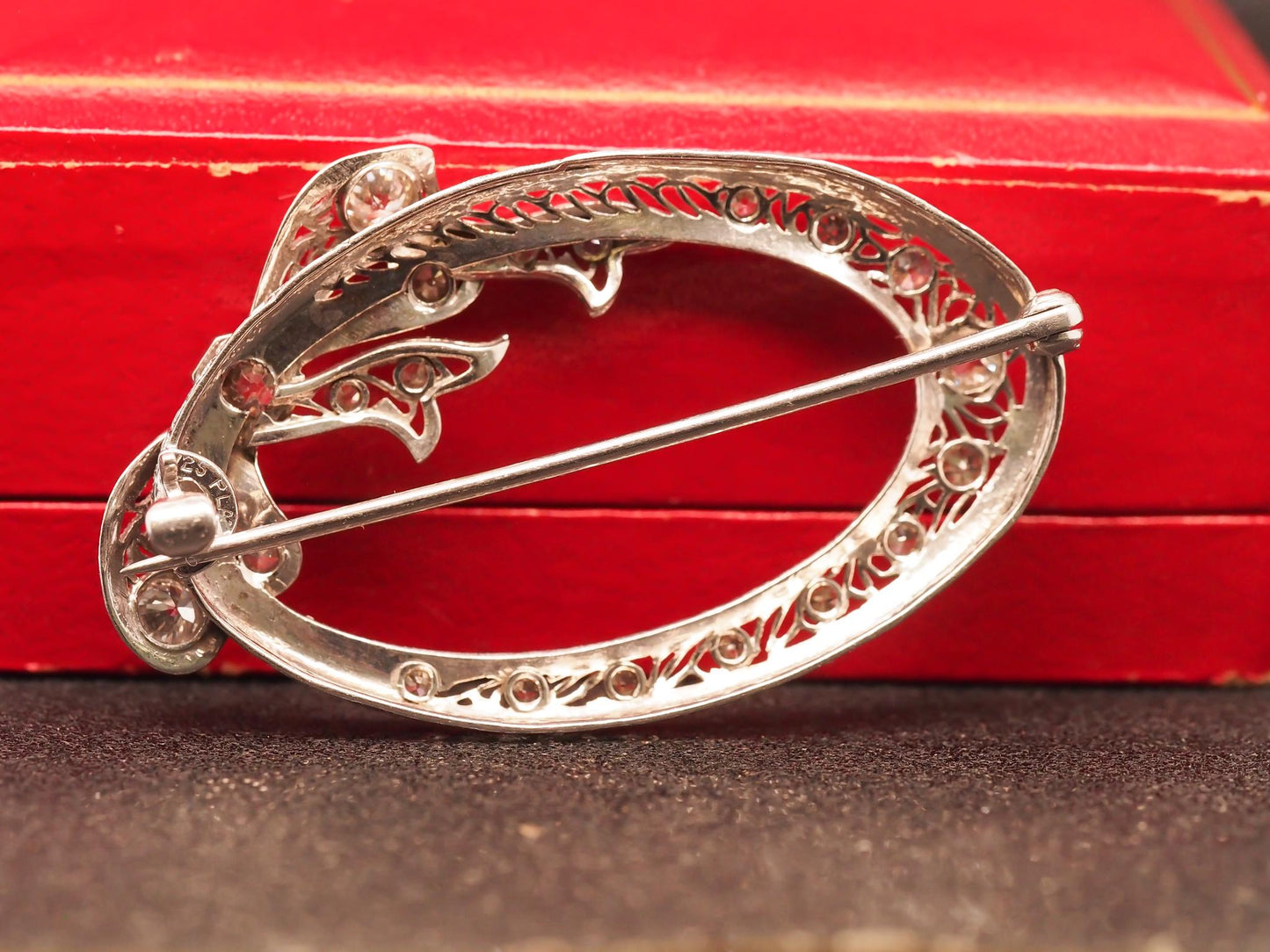 Estate Vintage 14K White Gold Old European Diamond Brooch - VHK#605A