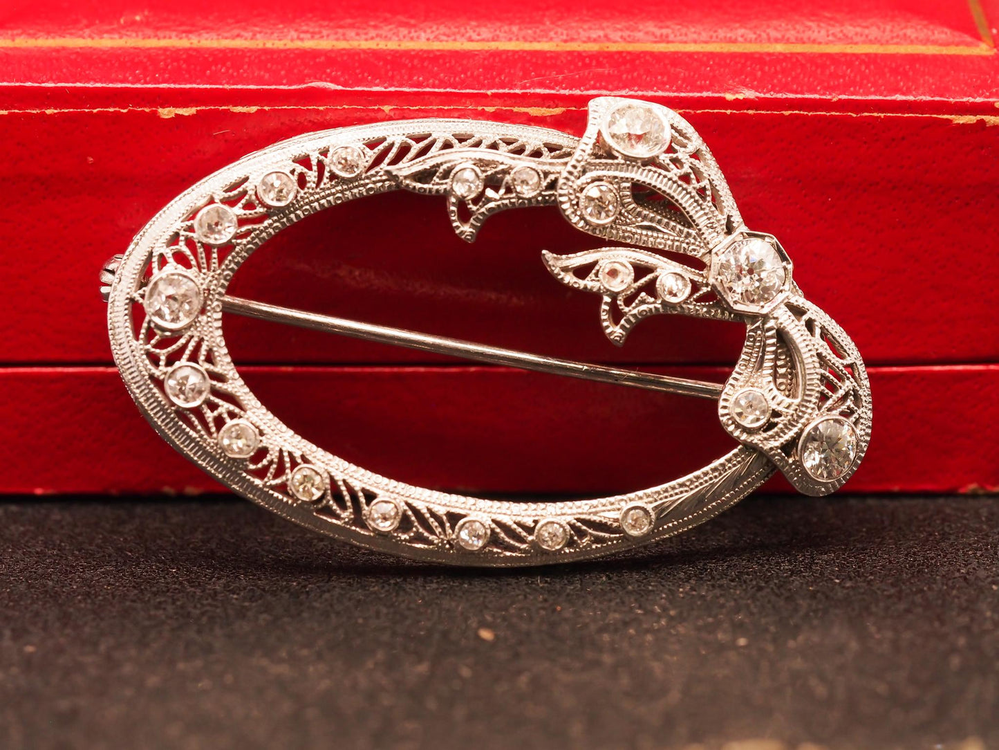 Estate Vintage 14K White Gold Old European Diamond Brooch - VHK#605A