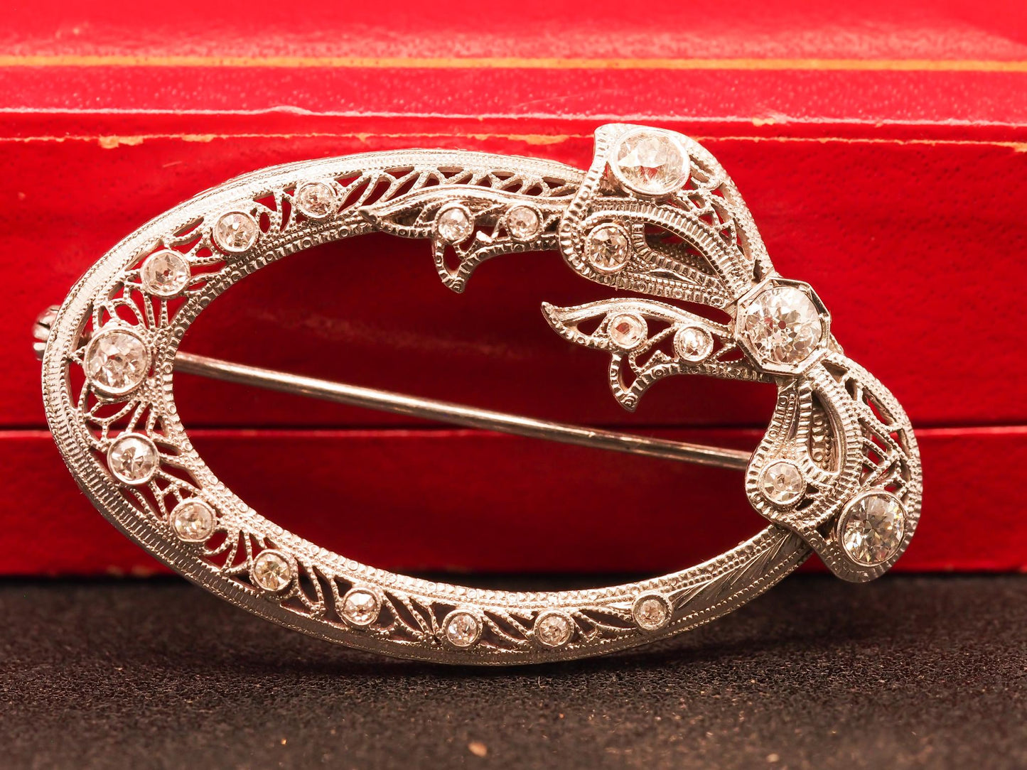 Estate Vintage 14K White Gold Old European Diamond Brooch - VHK#605A