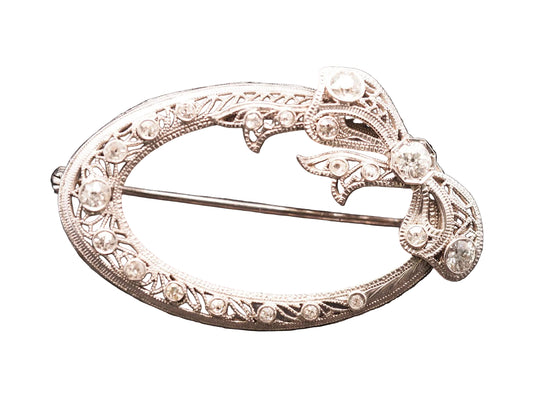 Estate Vintage 14K White Gold Old European Diamond Brooch - VHK#605A