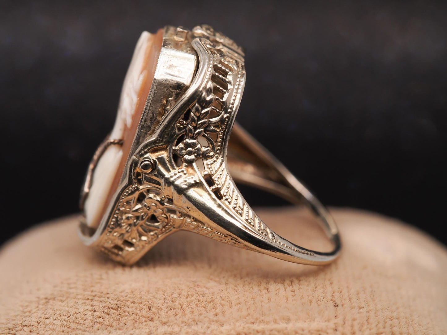 Estate 14K White Gold Cameo and Onyx Diamond Flip Ring - VHK#615A