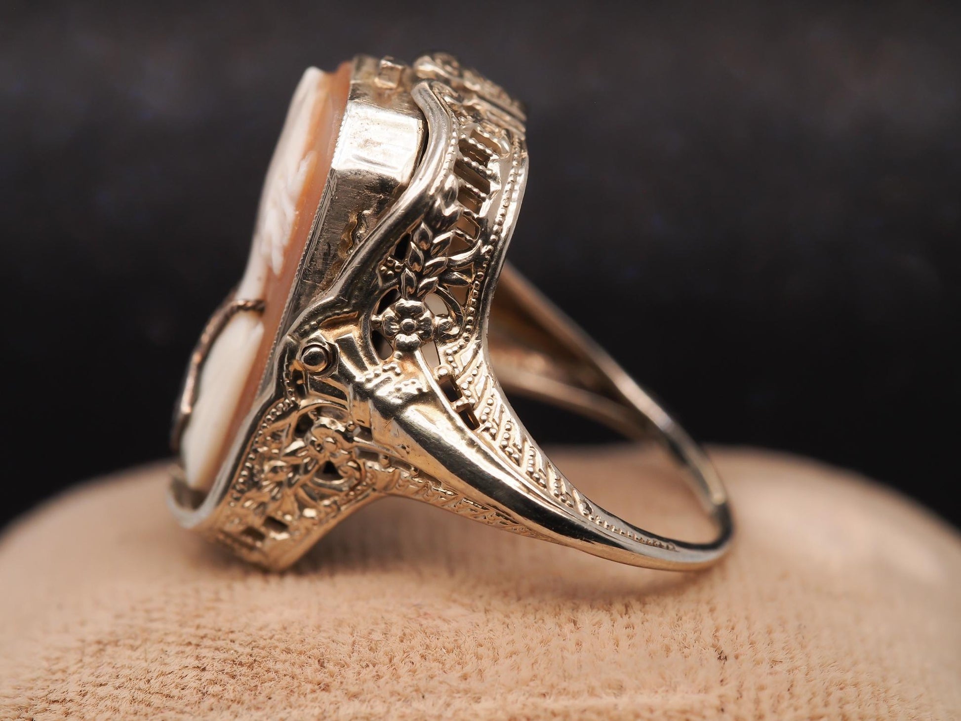 Estate 14K White Gold Cameo and Onyx Diamond Flip Ring - VHK#615A