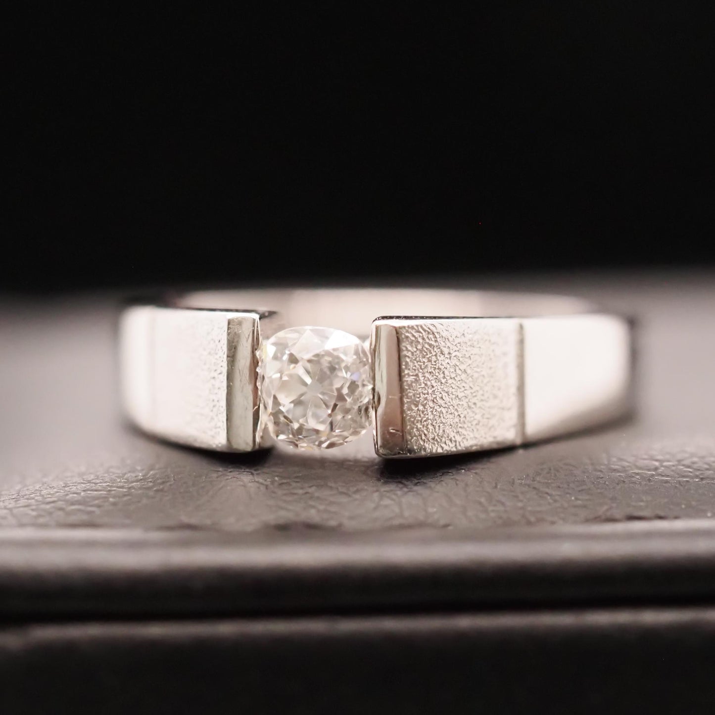 14K White Gold Tension Set Old Mine Cut Diamond Ring - VHK#654
