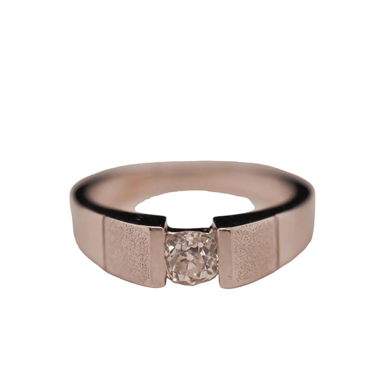 14K White Gold Tension Set Old Mine Cut Diamond Ring - VHK#654