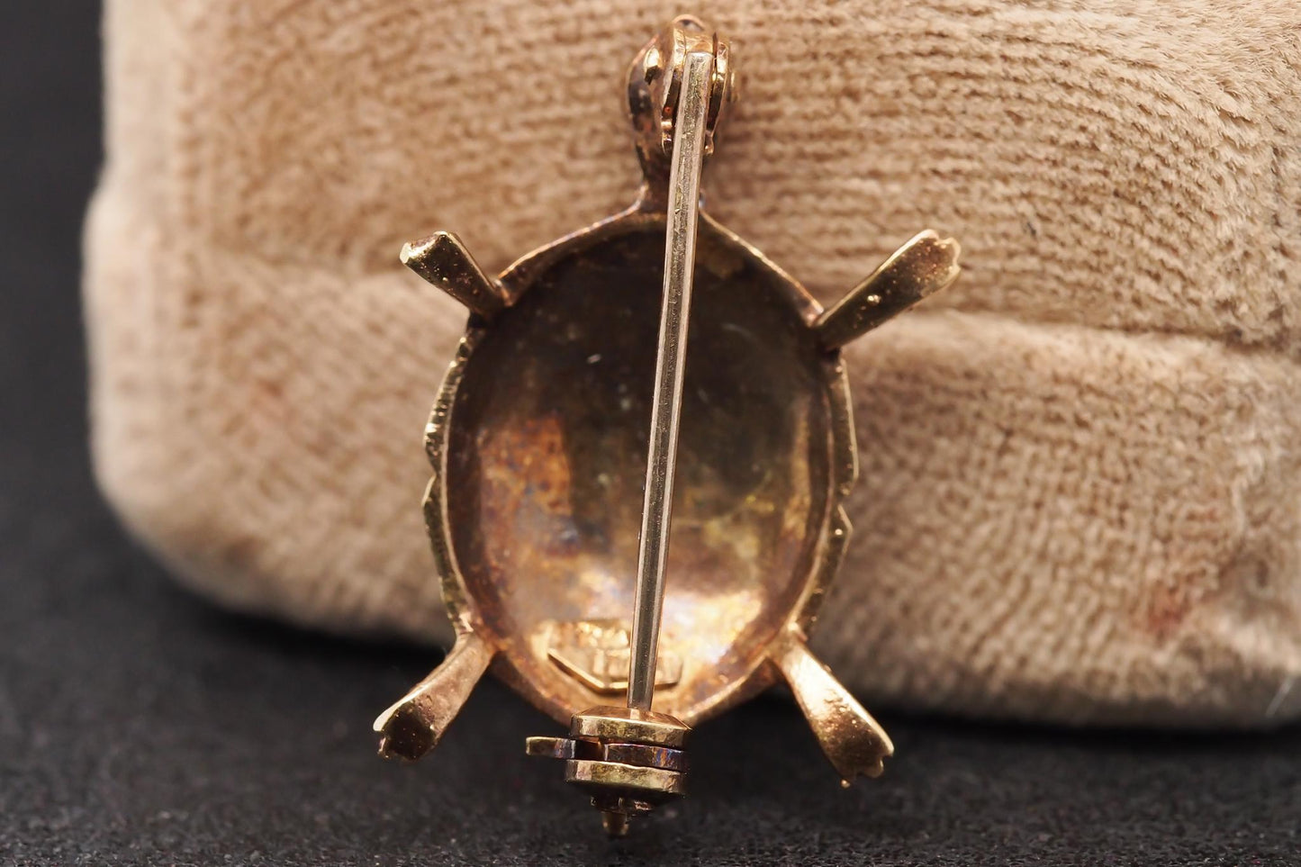 Estate 14K Yellow Gold Enamel Turtle Brooch Pin - VHK#675A