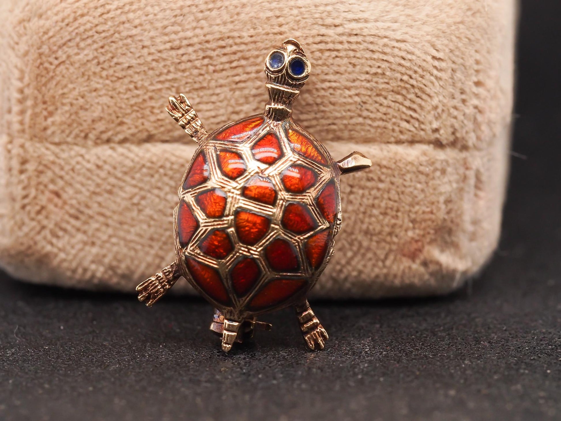 Estate 14K Yellow Gold Enamel Turtle Brooch Pin - VHK#675A