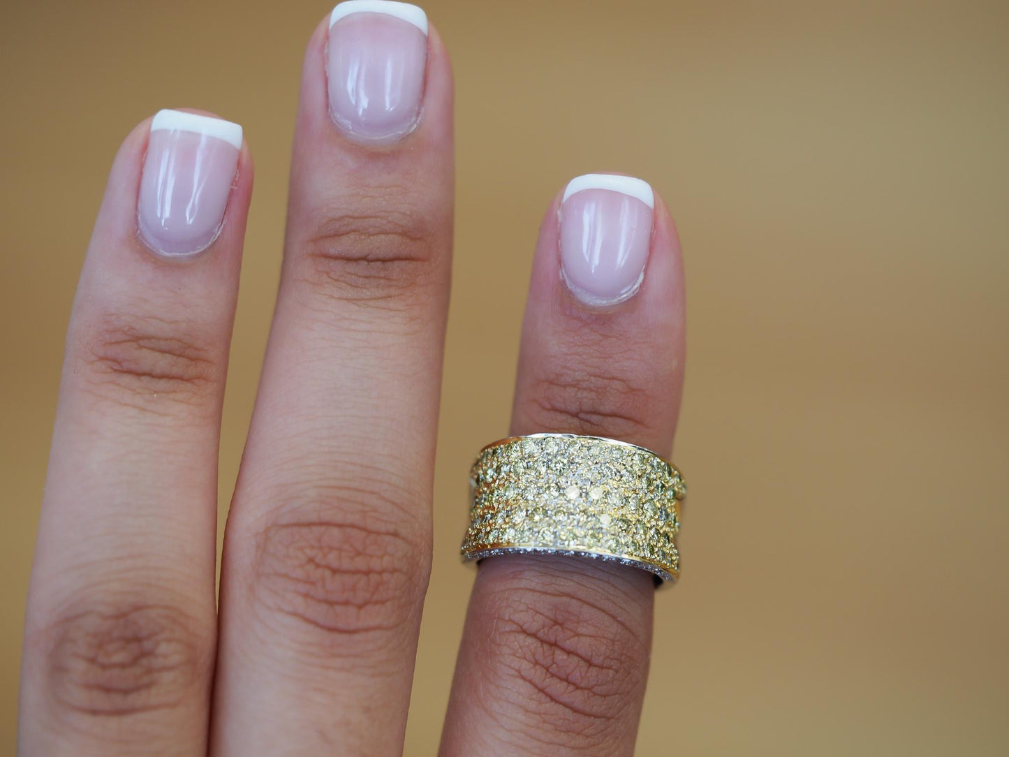 Estate 18K White Gold Fancy Yellow Diamond Band Ring - VHK#714B