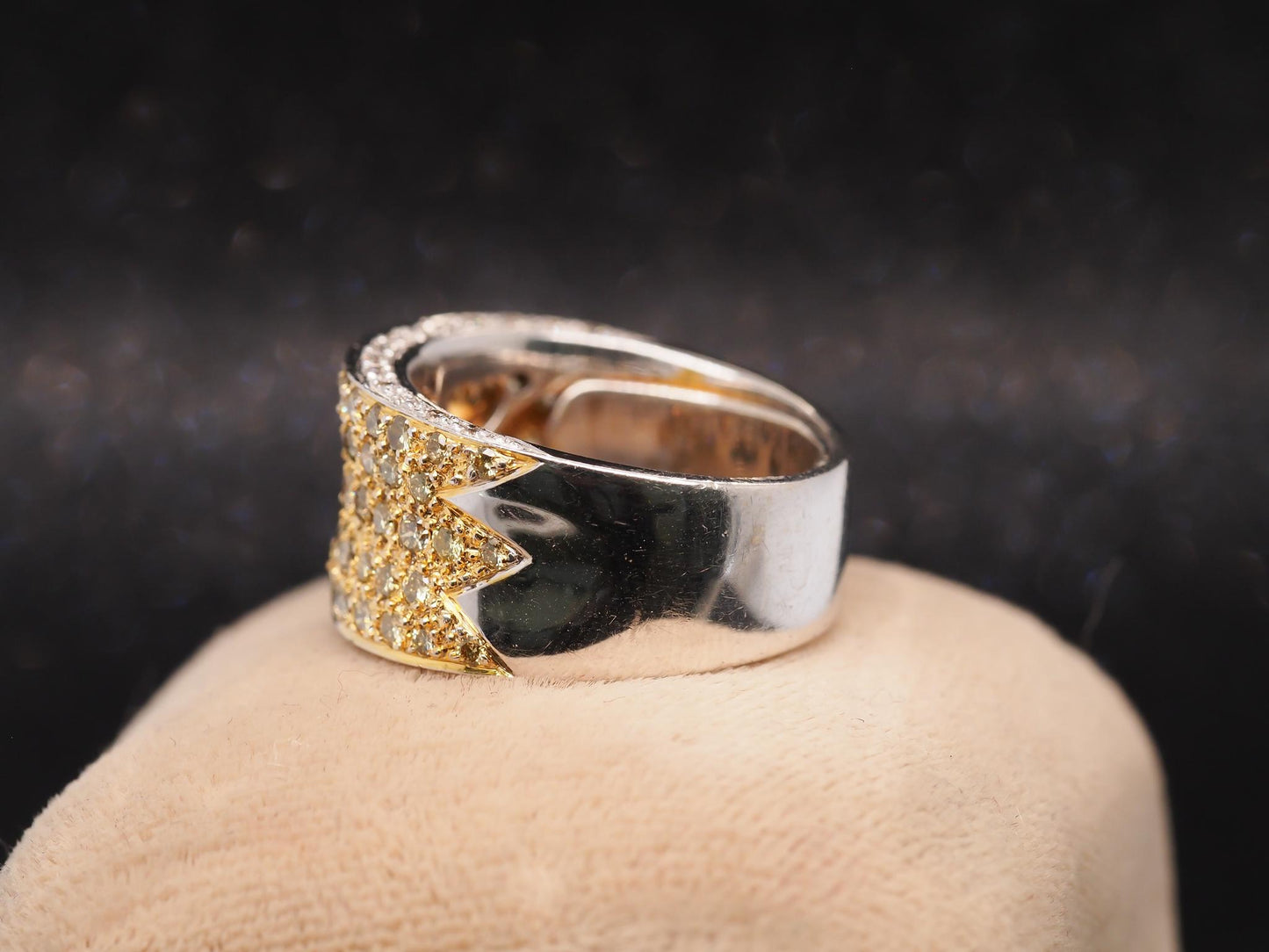 Estate 18K White Gold Fancy Yellow Diamond Band Ring - VHK#714B