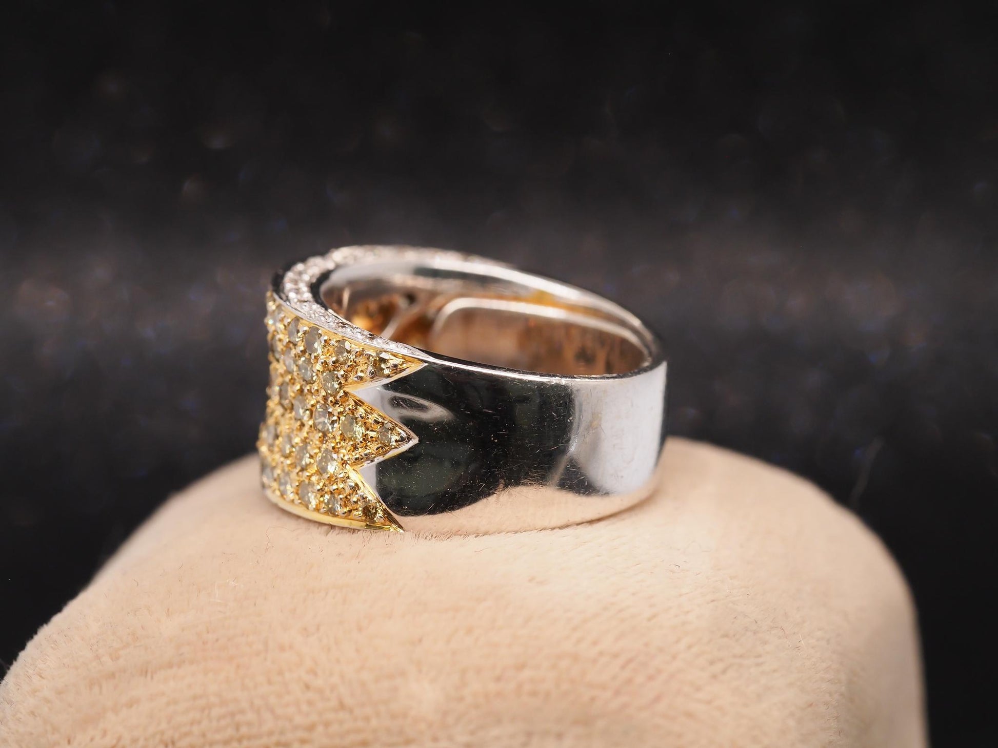 Estate 18K White Gold Fancy Yellow Diamond Band Ring - VHK#714B