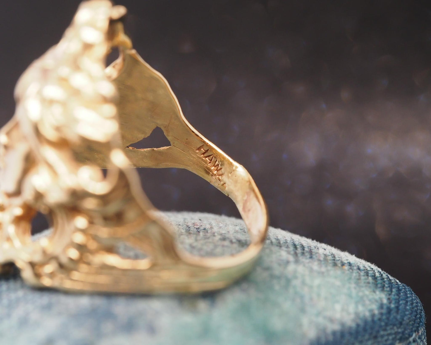 Estate 14K Yellow Gold Art Nouveau Lady Face Ring - VHK#731A