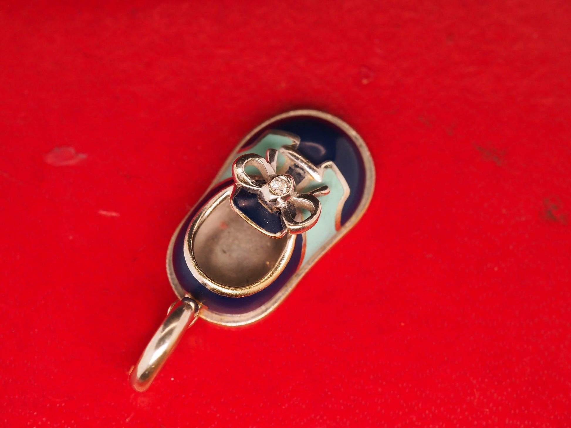 Estate AARON BASHA 18K White Gold Enamel Baby Boot with Diamond - VHK#835A