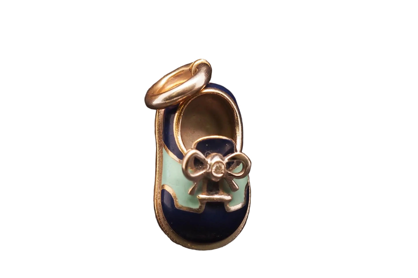 Estate AARON BASHA 18K White Gold Enamel Baby Boot with Diamond - VHK#835A