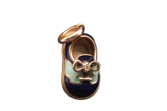 Estate AARON BASHA 18K White Gold Enamel Baby Boot with Diamond - VHK#835A