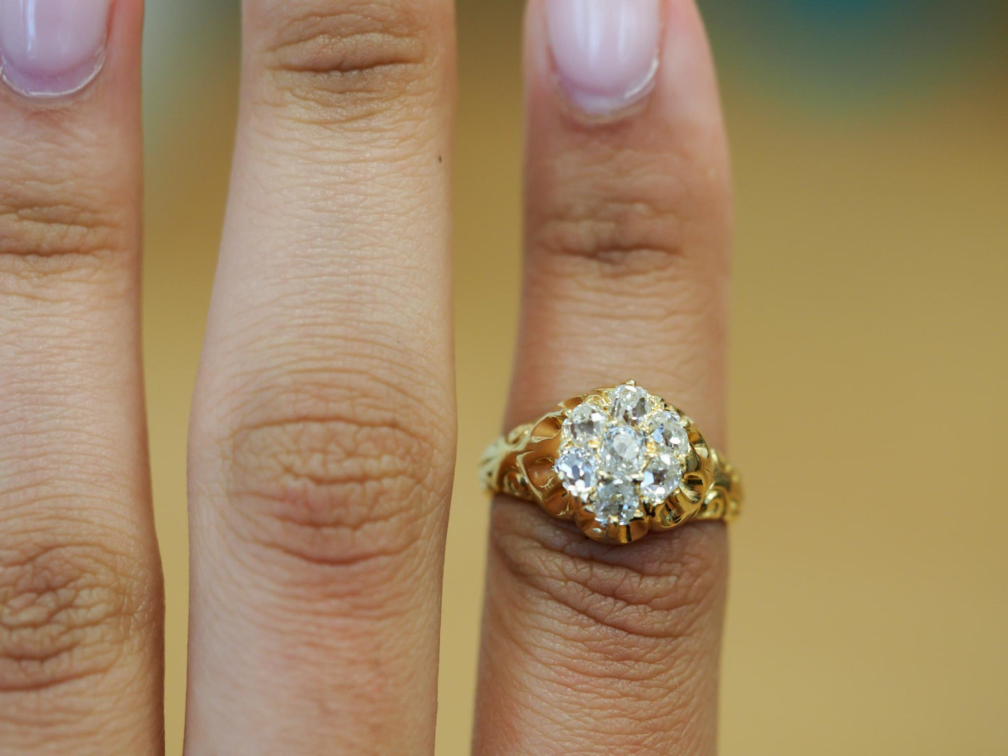 Estate 14K Yellow Gold Edwardian Old Mine Diamond Cluster Ring - VHK#819A