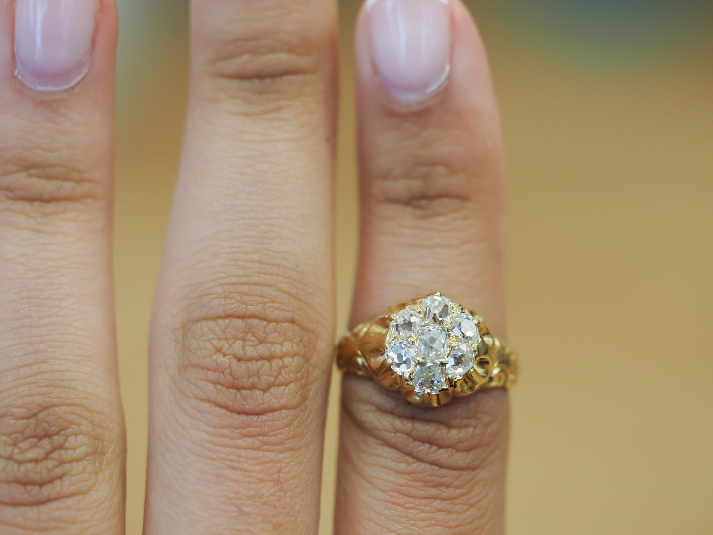 Estate 14K Yellow Gold Edwardian Old Mine Diamond Cluster Ring - VHK#819A
