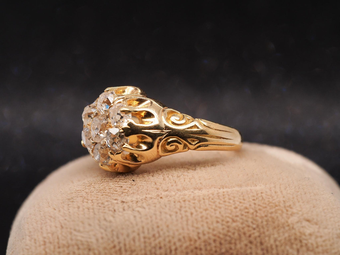 Estate 14K Yellow Gold Edwardian Old Mine Diamond Cluster Ring - VHK#819A