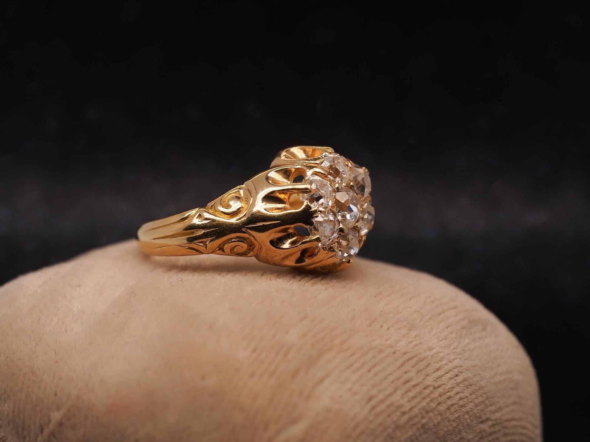 Estate 14K Yellow Gold Edwardian Old Mine Diamond Cluster Ring - VHK#819A