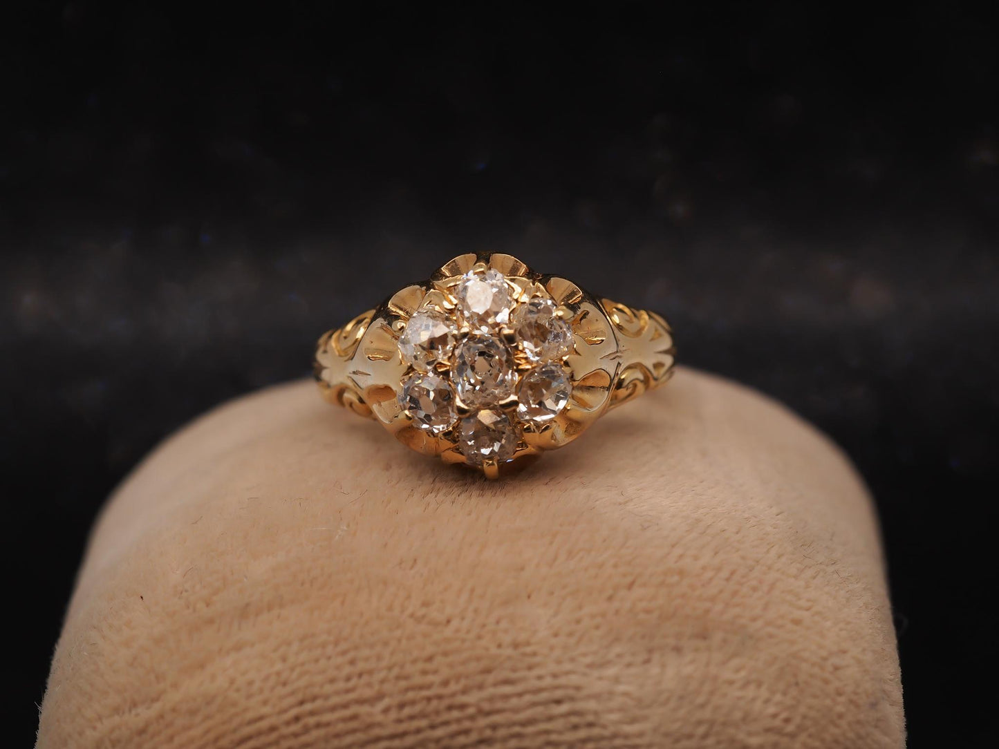 Estate 14K Yellow Gold Edwardian Old Mine Diamond Cluster Ring - VHK#819A