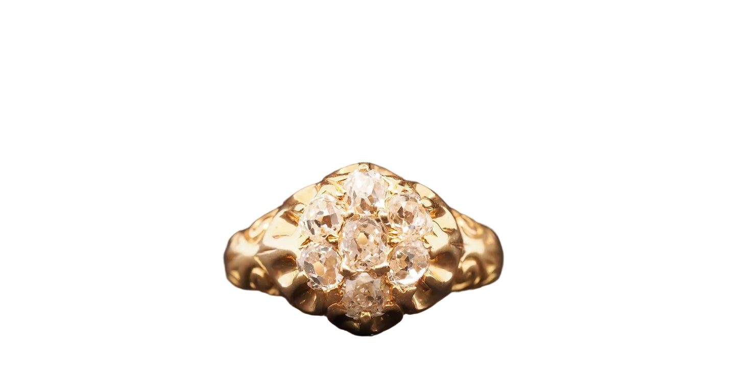 Estate 14K Yellow Gold Edwardian Old Mine Diamond Cluster Ring - VHK#819A