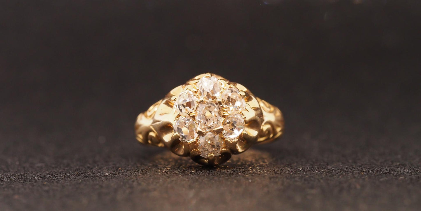 Estate 14K Yellow Gold Edwardian Old Mine Diamond Cluster Ring - VHK#819A