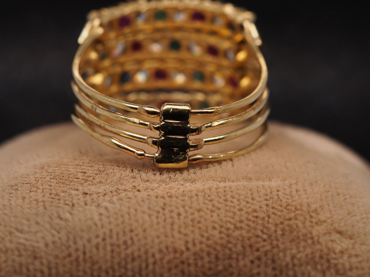 Estate Vintage 14K Yellow Gold Ruby, Sapphire, Emerald and Diamond Band
