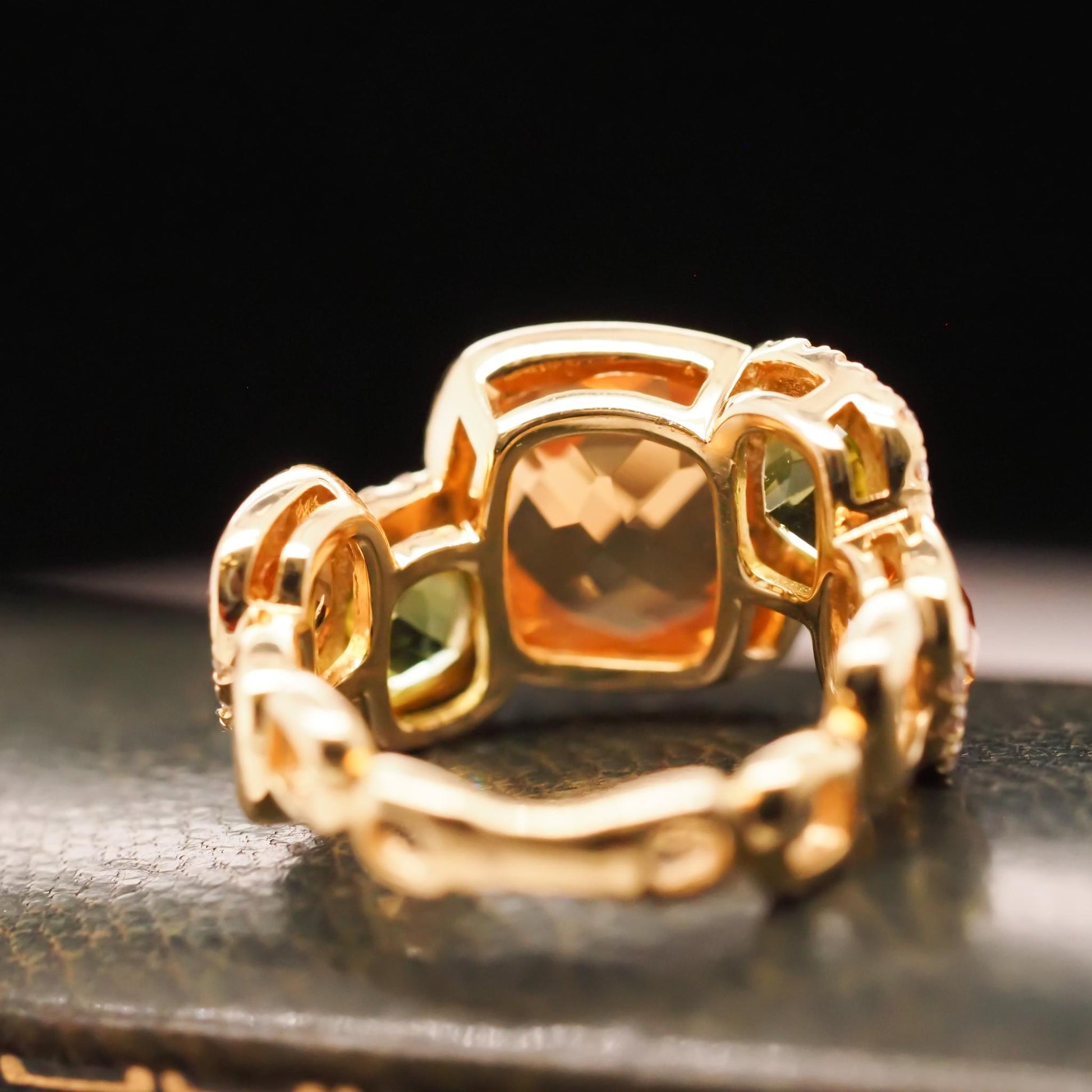 14K Yellow Gold Diamond, Citrine and Peridot Ring - VHK#665