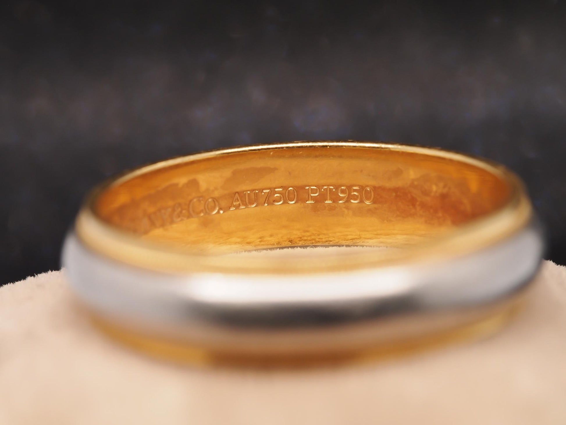 Estate Platinum & 18K Yellow Gold Mens Tiffany & Co. Wedding Band - VHK#874a