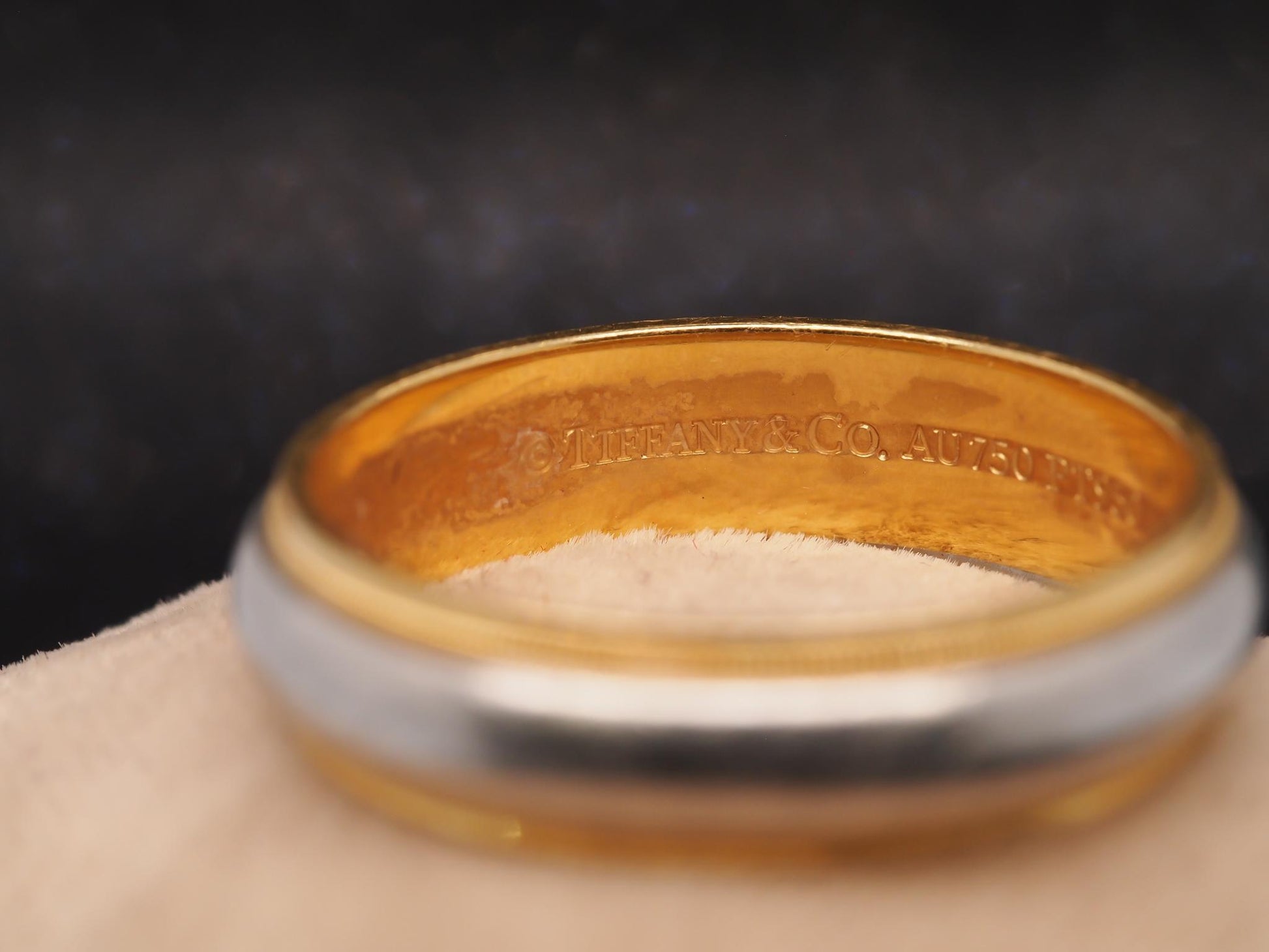 Estate Platinum & 18K Yellow Gold Mens Tiffany & Co. Wedding Band - VHK#874a