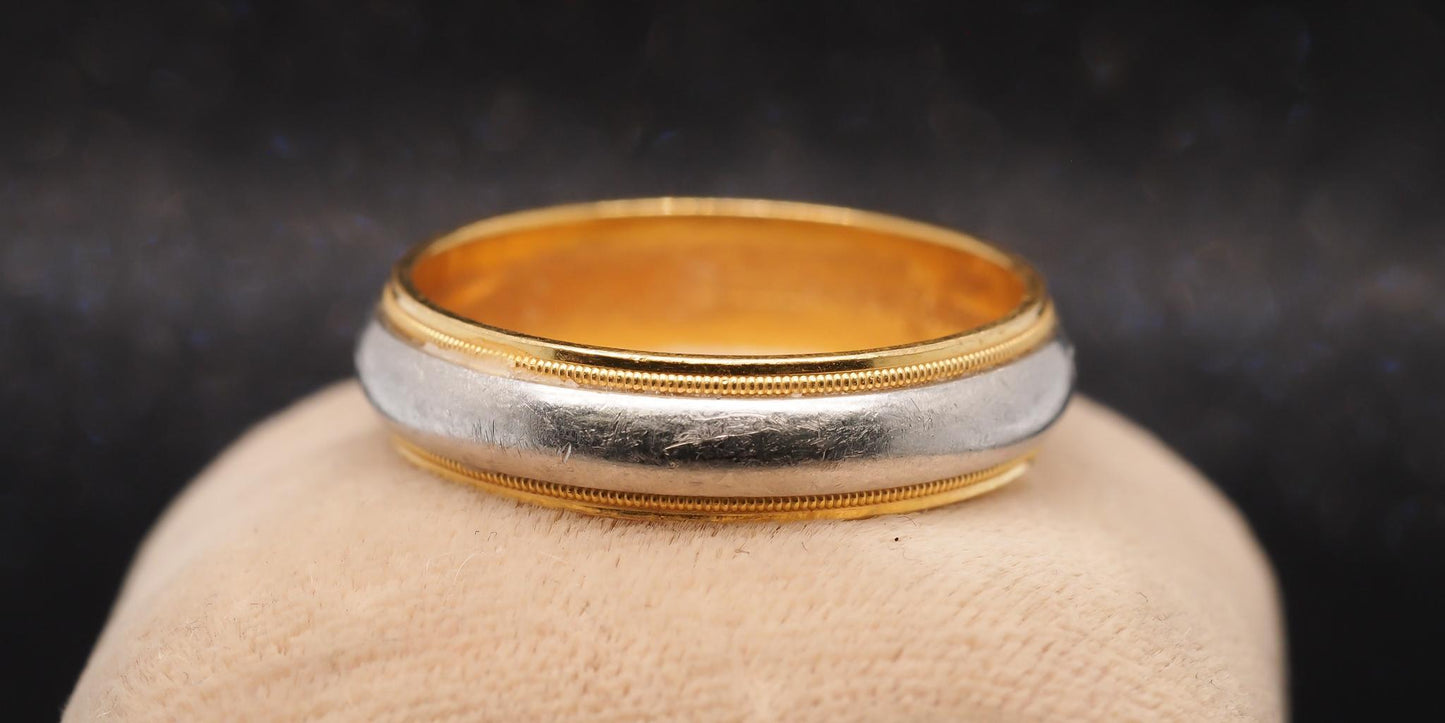 Estate Platinum & 18K Yellow Gold Mens Tiffany & Co. Wedding Band - VHK#874a