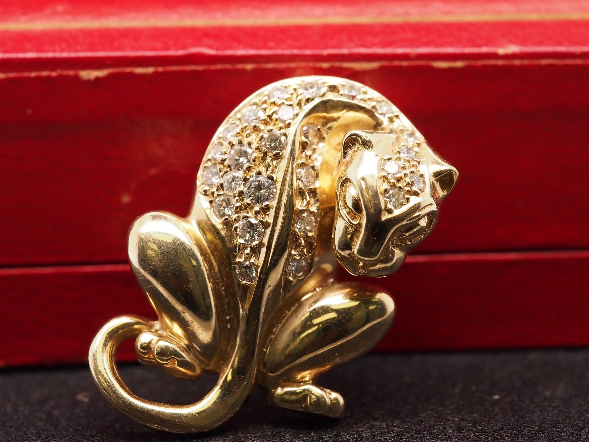 Estate 14K Yellow Gold Diamond Leopard Pendant - VHK#869A