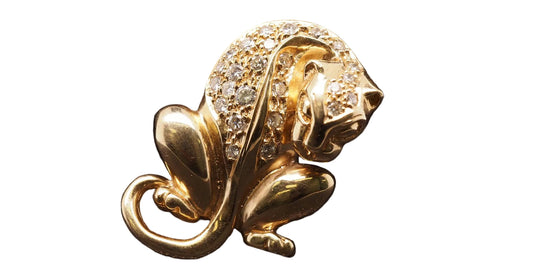 Estate 14K Yellow Gold Diamond Leopard Pendant - VHK#869A