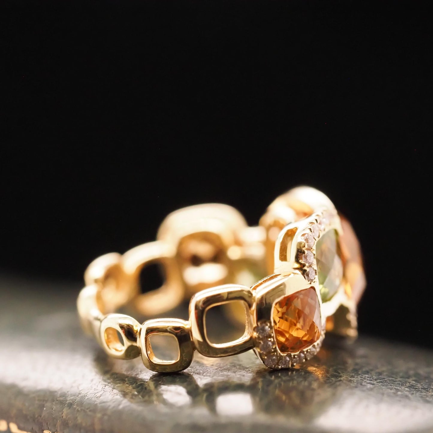 14K Yellow Gold Diamond, Citrine and Peridot Ring - VHK#665