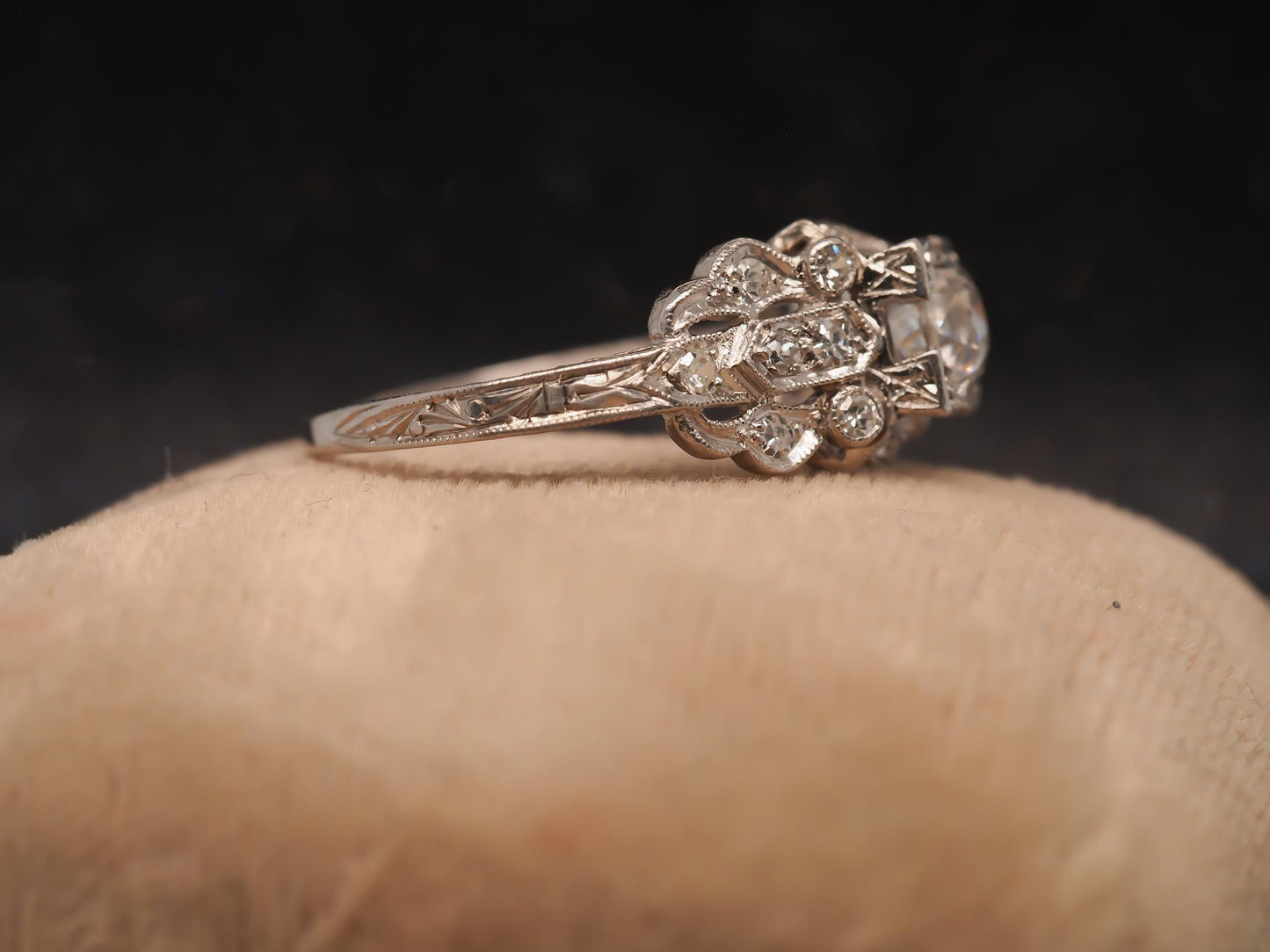 Estate Art Deco Platinum Old European Diamond Engagement Ring - VHK#737A