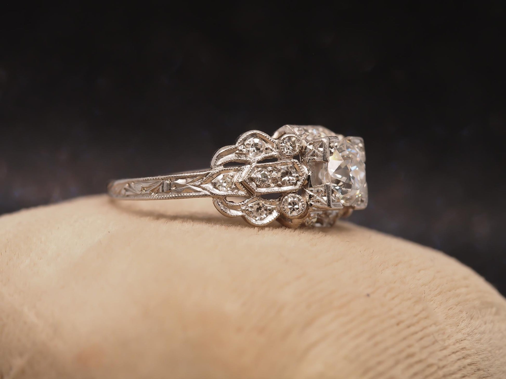 Estate Art Deco Platinum Old European Diamond Engagement Ring - VHK#737A