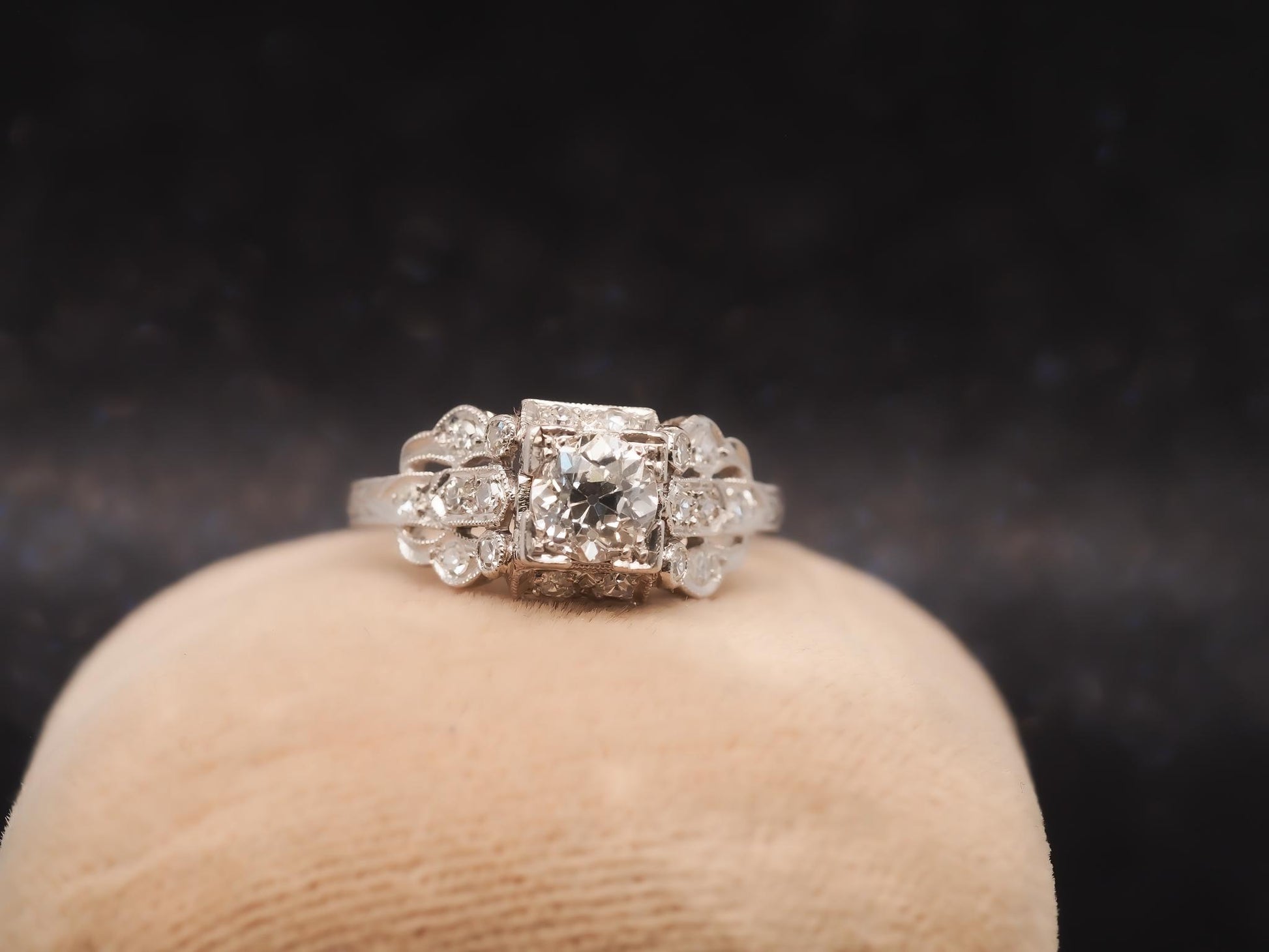 Estate Art Deco Platinum Old European Diamond Engagement Ring - VHK#737A