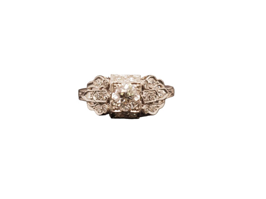 Estate Art Deco Platinum Old European Diamond Engagement Ring - VHK#737A