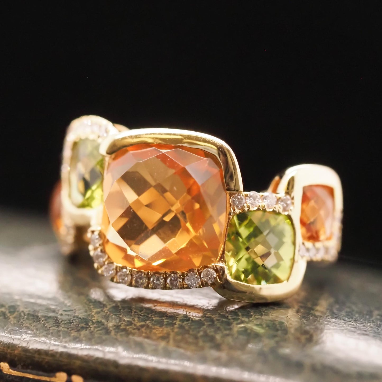 14K Yellow Gold Diamond, Citrine and Peridot Ring - VHK#665