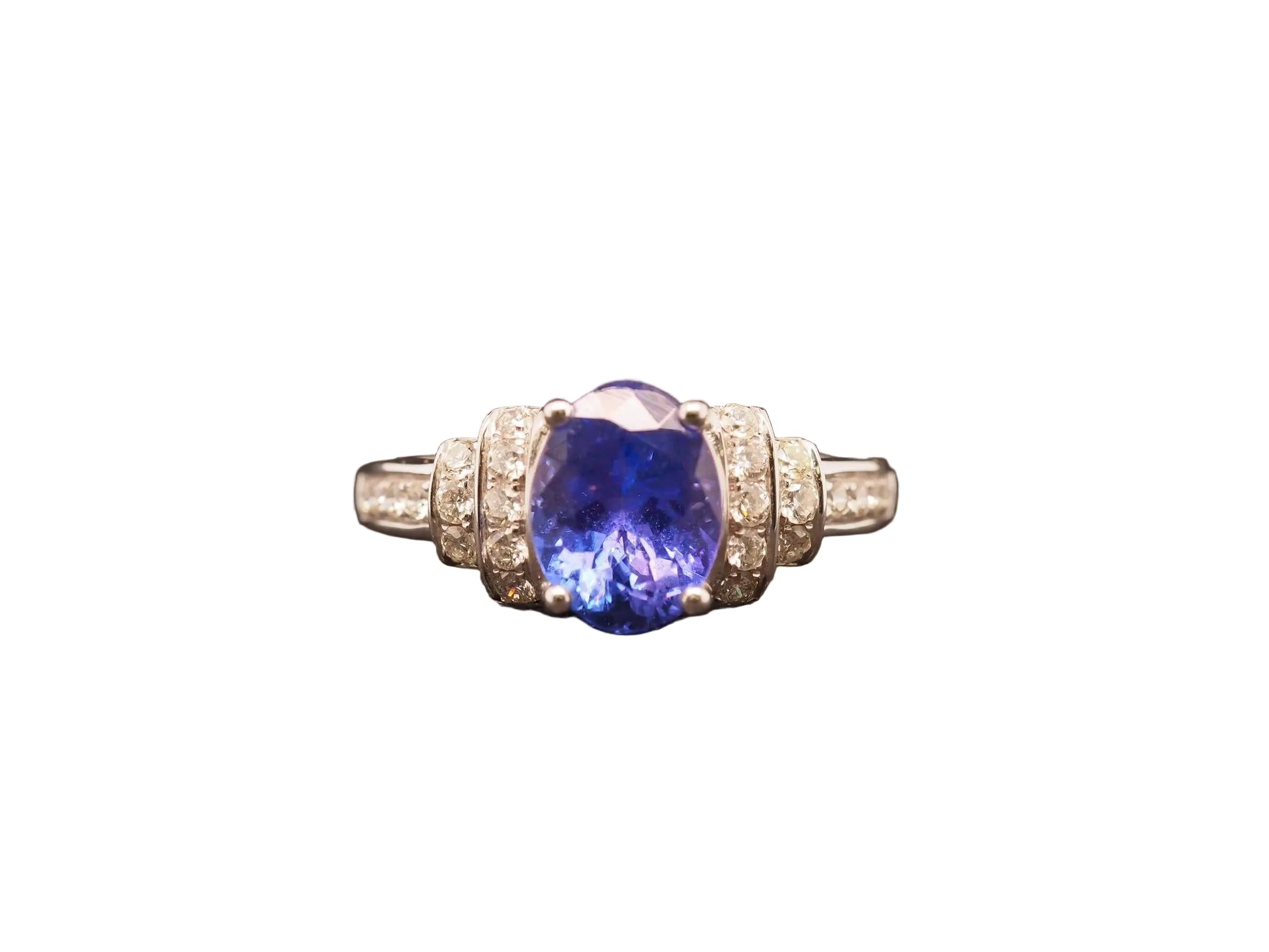 Estate 14K White Gold Tanzanite and Diamond Ring - VHK#889A