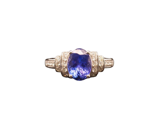 Estate 14K White Gold Tanzanite and Diamond Ring - VHK#889A