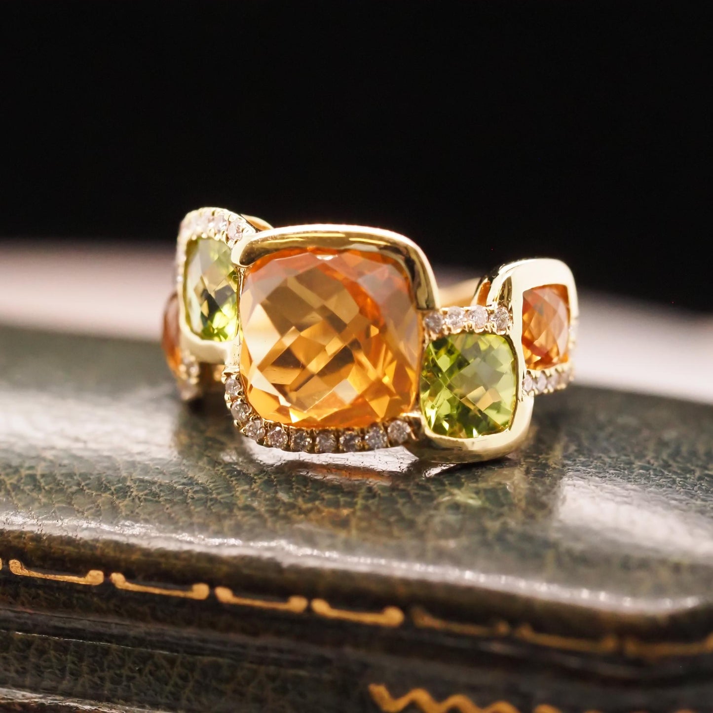 14K Yellow Gold Diamond, Citrine and Peridot Ring - VHK#665