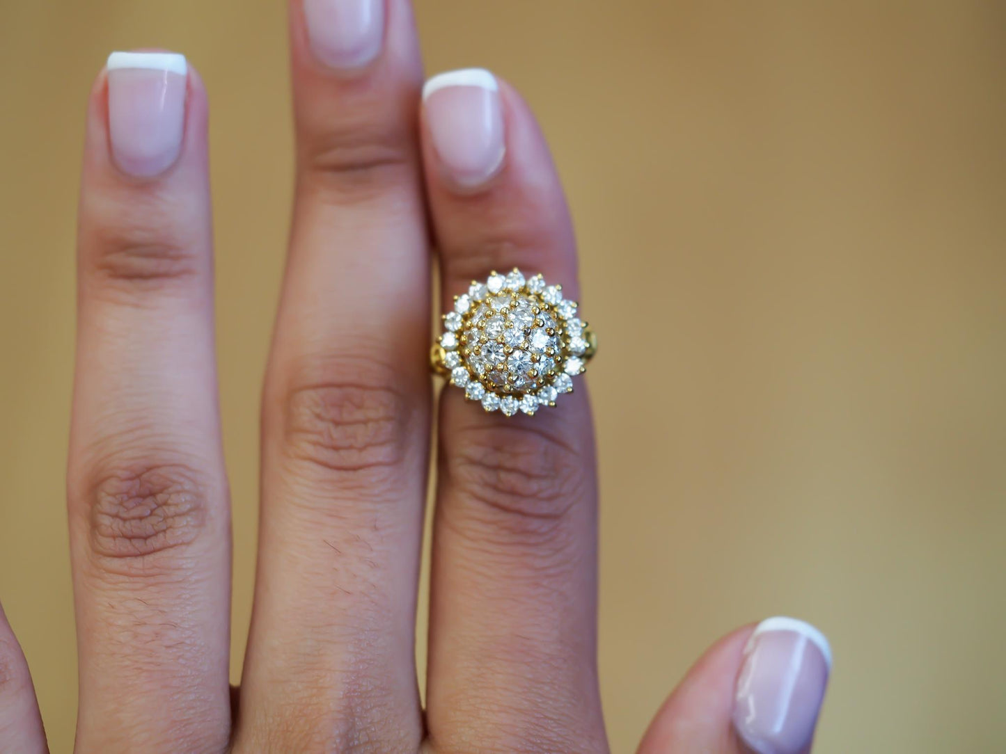 Estate 14K Yellow Gold Diamond Cluster Bombe Ring - VHK#915A