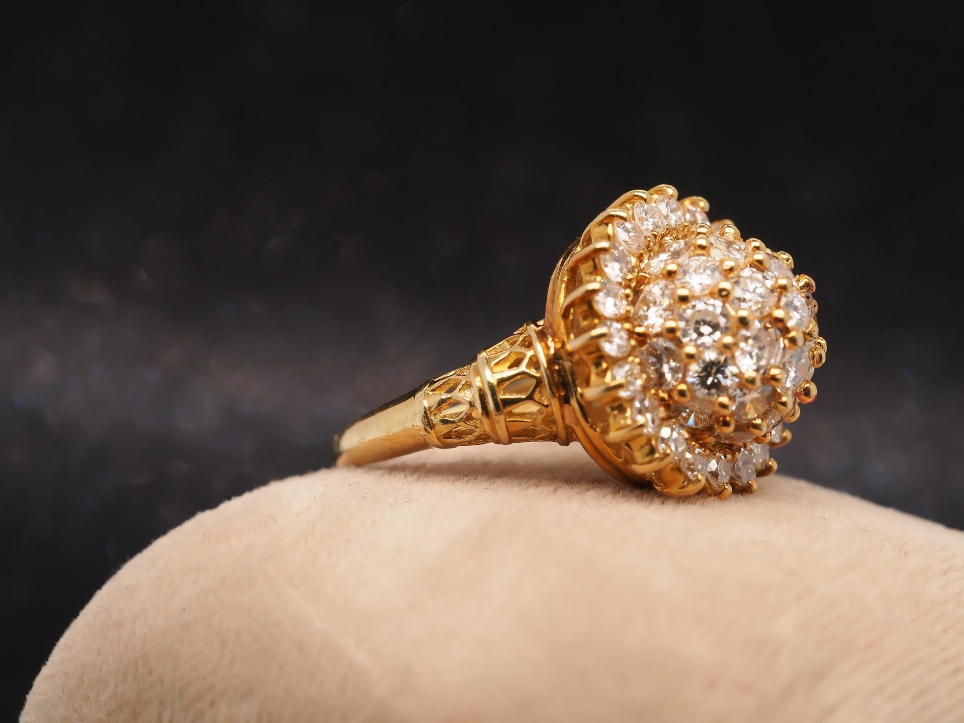 Estate 14K Yellow Gold Diamond Cluster Bombe Ring - VHK#915A