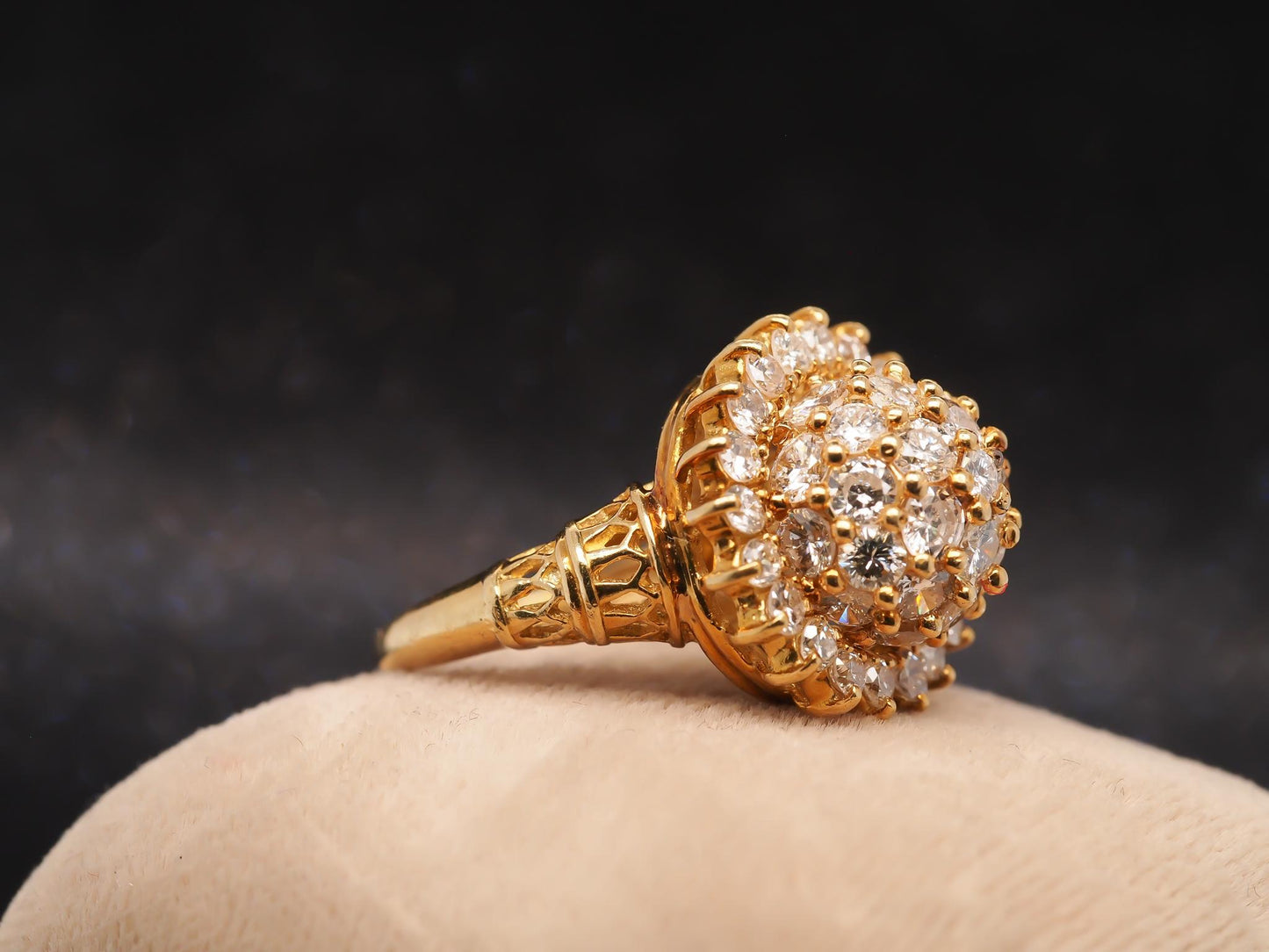 Estate 14K Yellow Gold Diamond Cluster Bombe Ring - VHK#915A