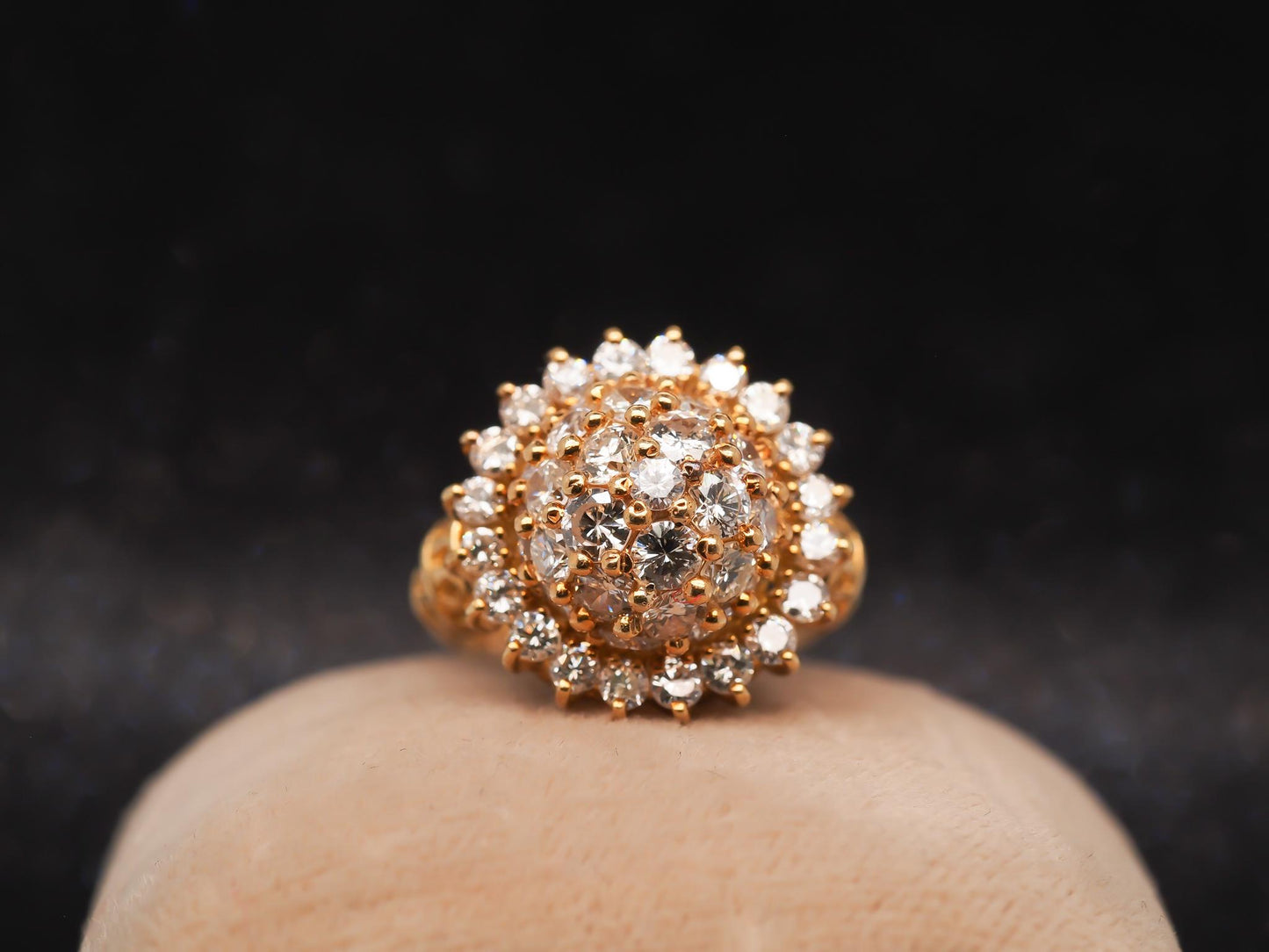 Estate 14K Yellow Gold Diamond Cluster Bombe Ring - VHK#915A