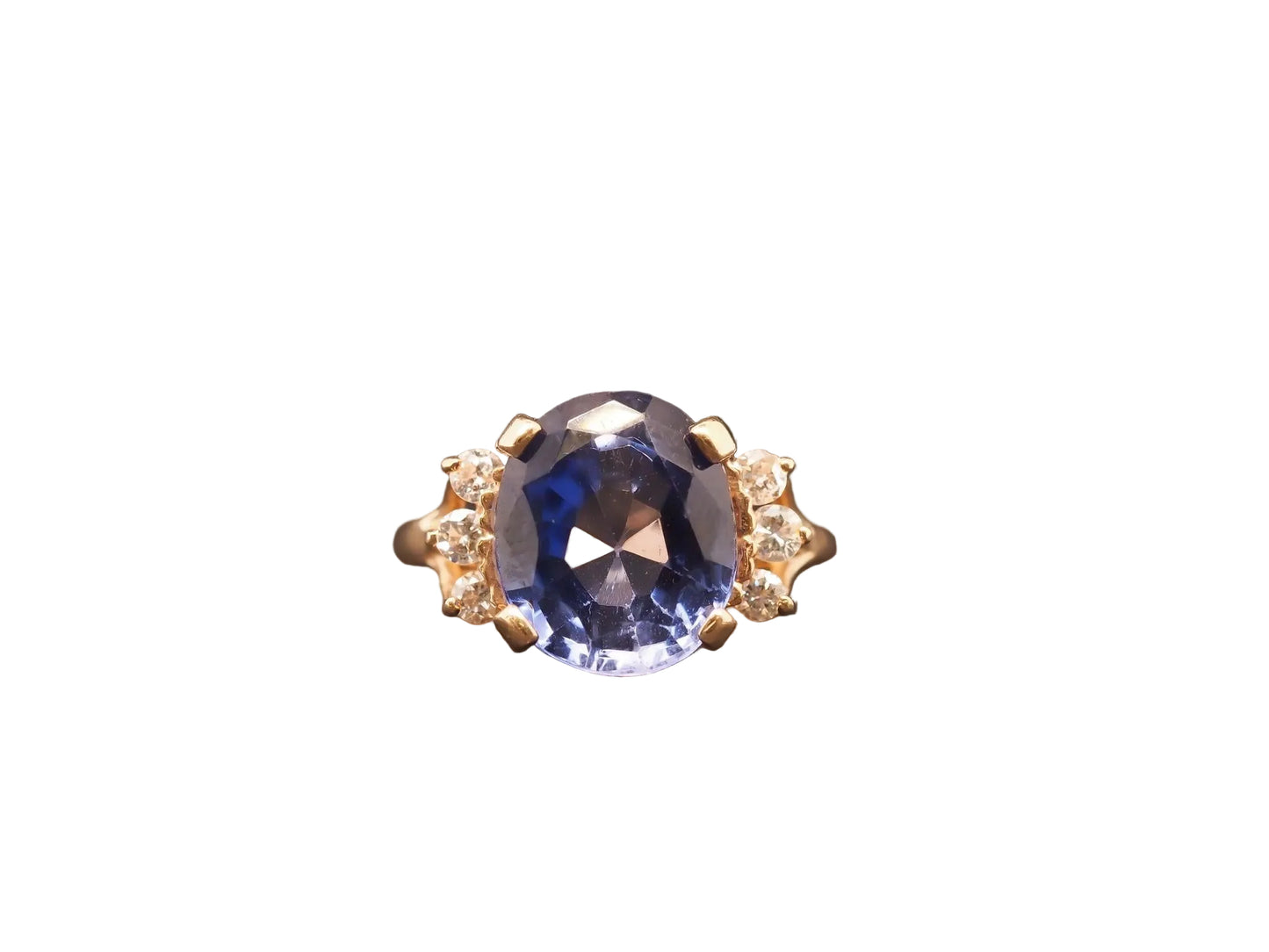 Estate 14K Yellow Gold 9ct Tanzanite and Diamond Ring - VHK#896A