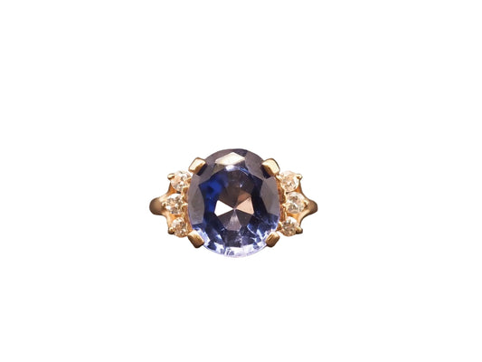 Estate 14K Yellow Gold 9ct Tanzanite and Diamond Ring - VHK#896A