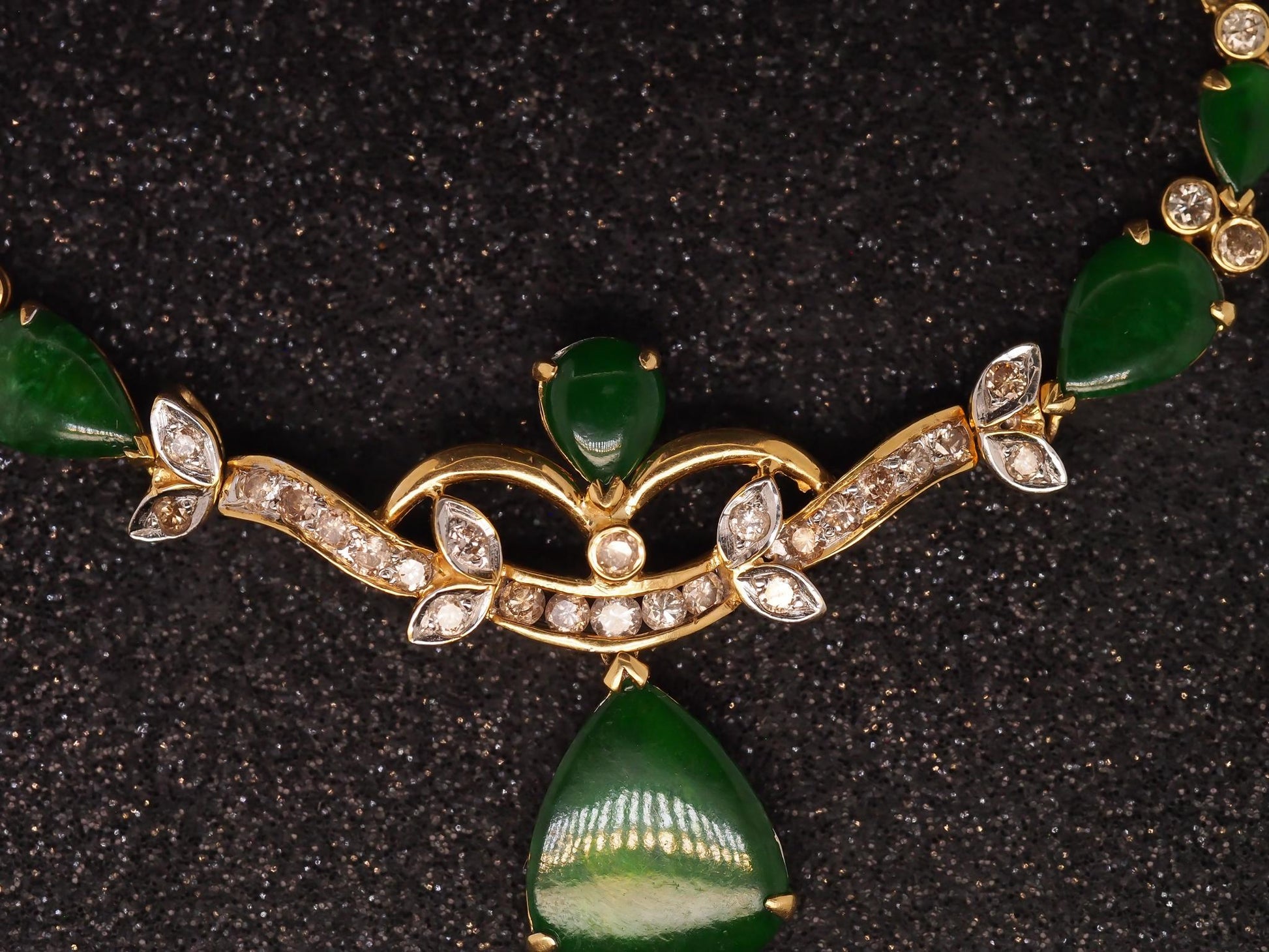 Estate 18K Yellow Gold Italian Made Diamond and Jade Necklace - VHK#923A
